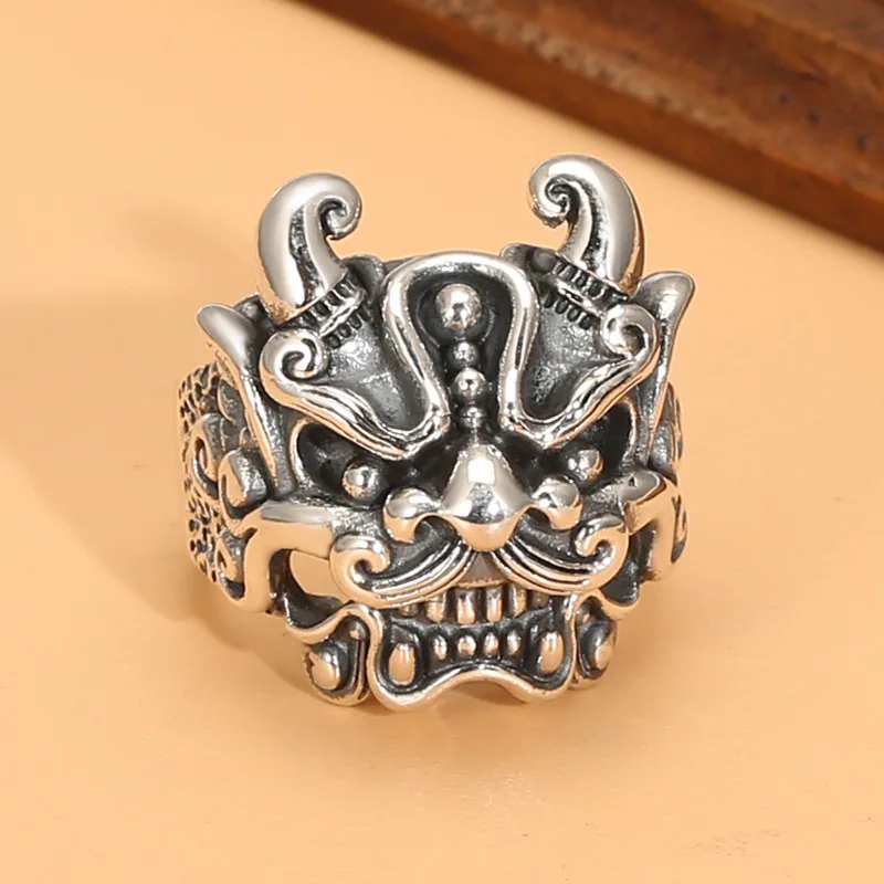 

Factory Direct sales s925 sterling silver ornament retro trendy men's ring Thai silver domineering Seiko tonlion men's ring