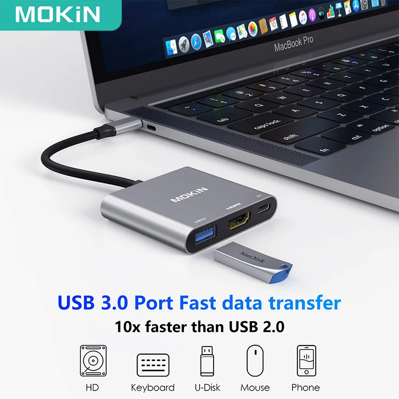 Imagem -03 - Mokn-usb c para Adaptador Hdmi Thunderbolt Usb-c Porta de Carregamento Multiport para Macbook Ipad Xiaomi 4k 2023 2023