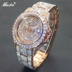 Missfox Hip Hop Mannen Horloge Luxe Ice Out Volledig Diamond Rose Gold Horloges Fashion Rvs Waterdichte Mannelijke Klok Gift 2022