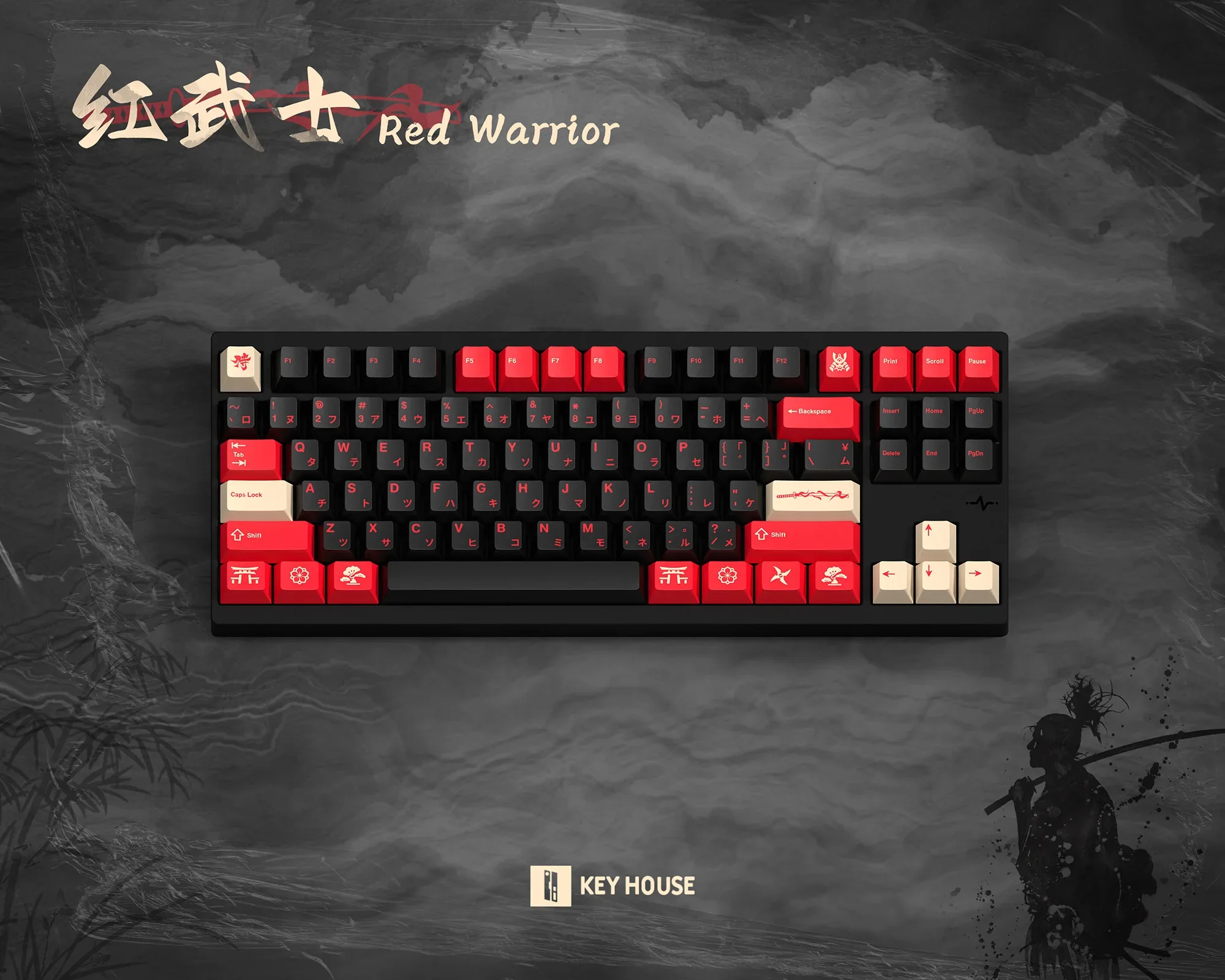 Keyhouse-teclado rojo samurái GX87 Wob Crush80, personalizado, PBT, perfil de cereza, tapa de llave, sublimación térmica, Compatible con Wooting