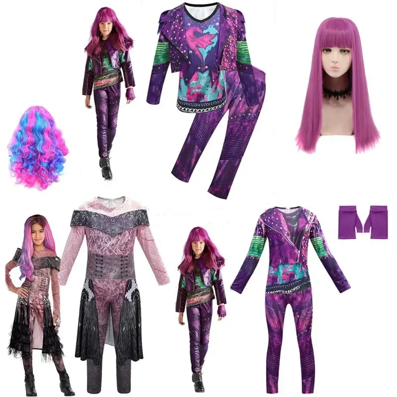 

Halloween Descendants3 Mal Costume for Girls Evie Cosplay Costume Kids Fantasia Halloween Clothes Wig Birthday Party Fancy Dress