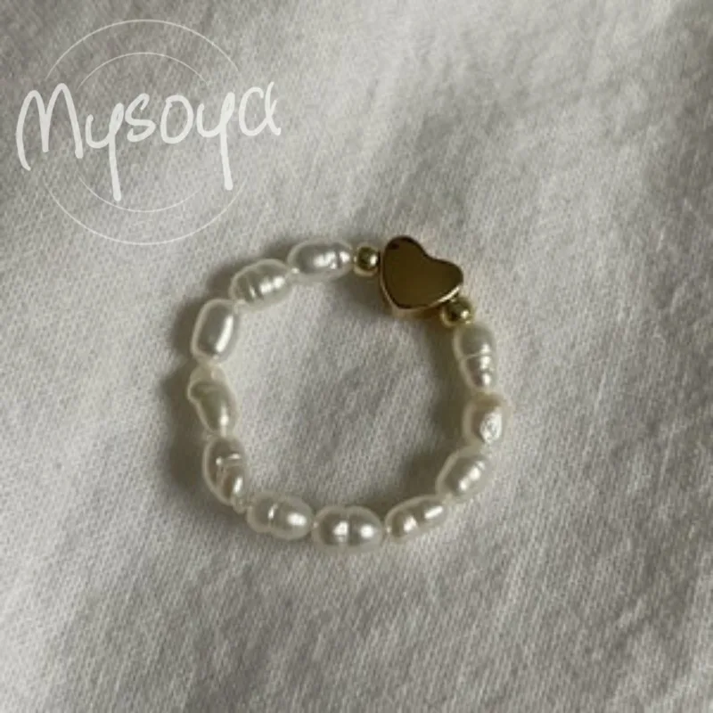 

MYSOYA White Rice-shaped Freshwater Pearl Ring 3-4mm With Gift Box For Her/Him Wedding/Birthday/Christmas/Anniversary Gift
