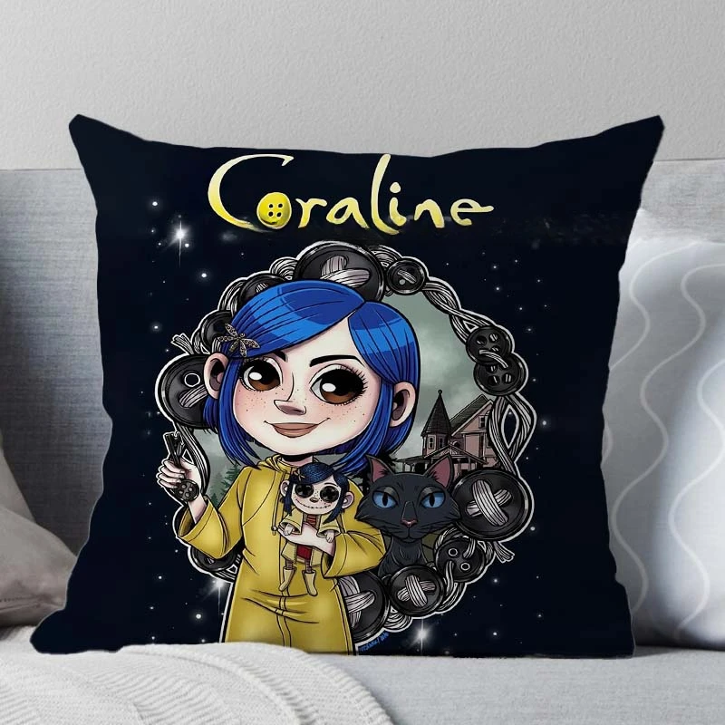 Coraline Pillow Case 45cm Decorative Bedroom Sofa Car Cushion Cover Boys Girls Cool Pillowcover Kids Gifts No Pillow Insert