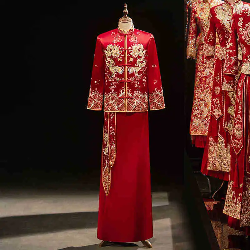 

Yourqipao Wedding Dress Banquet Groom Suit Xiuhe Hanfu Traditional Chinese Style Clothing Wedding Tops Skirt Sets for Men