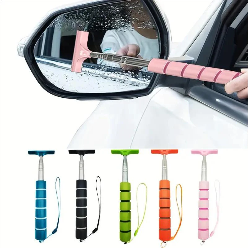 Stainless Steel Car Rearview Mirror Wiper Extendable Car Rearview Mirror Wiper Auto Glass Cleaning Tools Window Cleaning Brush