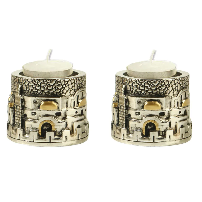 Jerusalem Candle Holder Set of 2 Holy Land Tealight Holder Home Decor Jerusalem Globe Convertible Shabbos Candlestick Holders