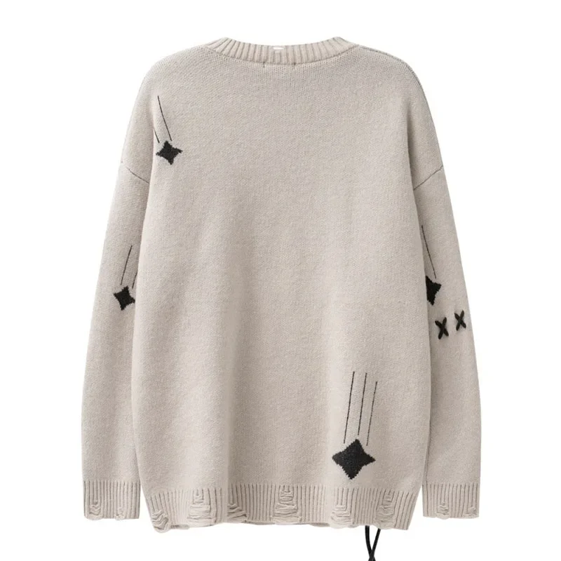 Vintage Sweaters Men Y2K Star Jacquard Tassels Knitted Sweaters High Street Casual Oversized Pullover Couples Streetwear Autumn