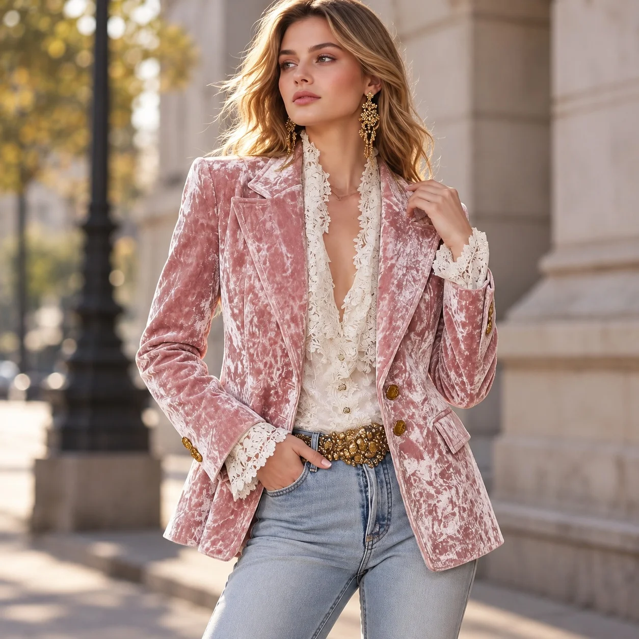 Long Sleeve Turn Down Collar Suit with Irregular Cut Edgy Street European and American Style Lapel Collar Autumn Women Suit