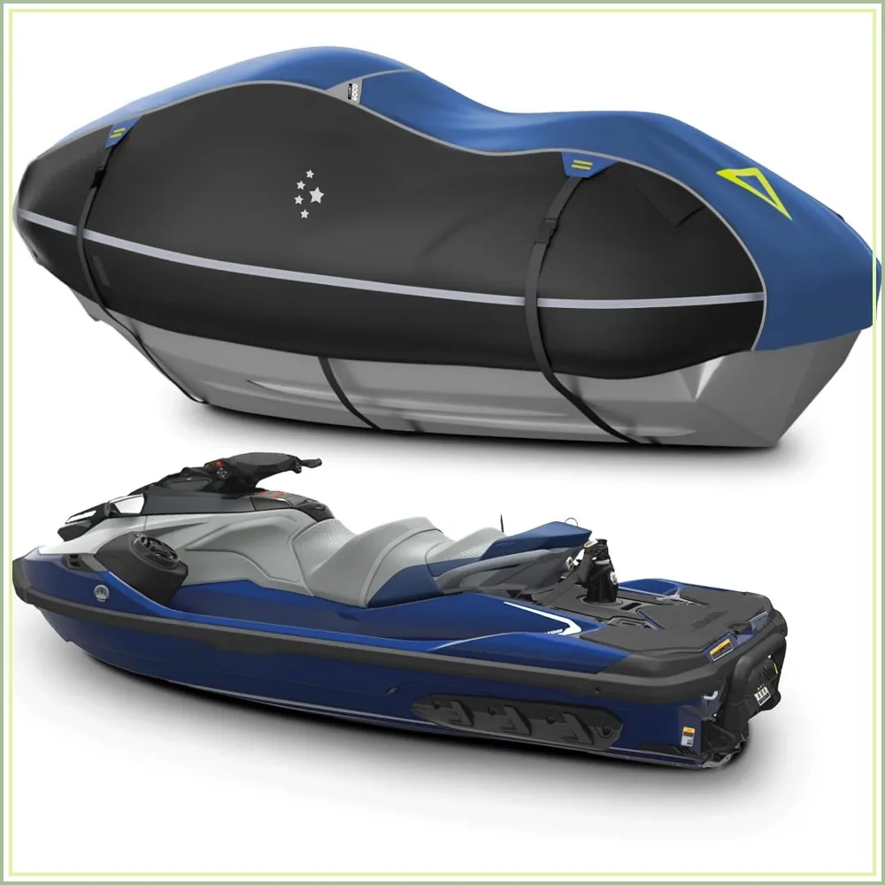 

PWC Cover 2-3 Seats Heavy Duty Waterproof 600D UV Resistant Fits for Yamaha Sea-Doo Kawasaki 136~145" Blue/Black