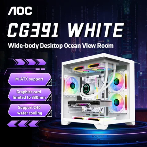 AOC CG391 Caja de PC Caja de escritorio para juegos MATX Admite enfriamiento de agua 240 con 3 ventiladores Caja de computadora Sala de vista al mar mireлуmire
