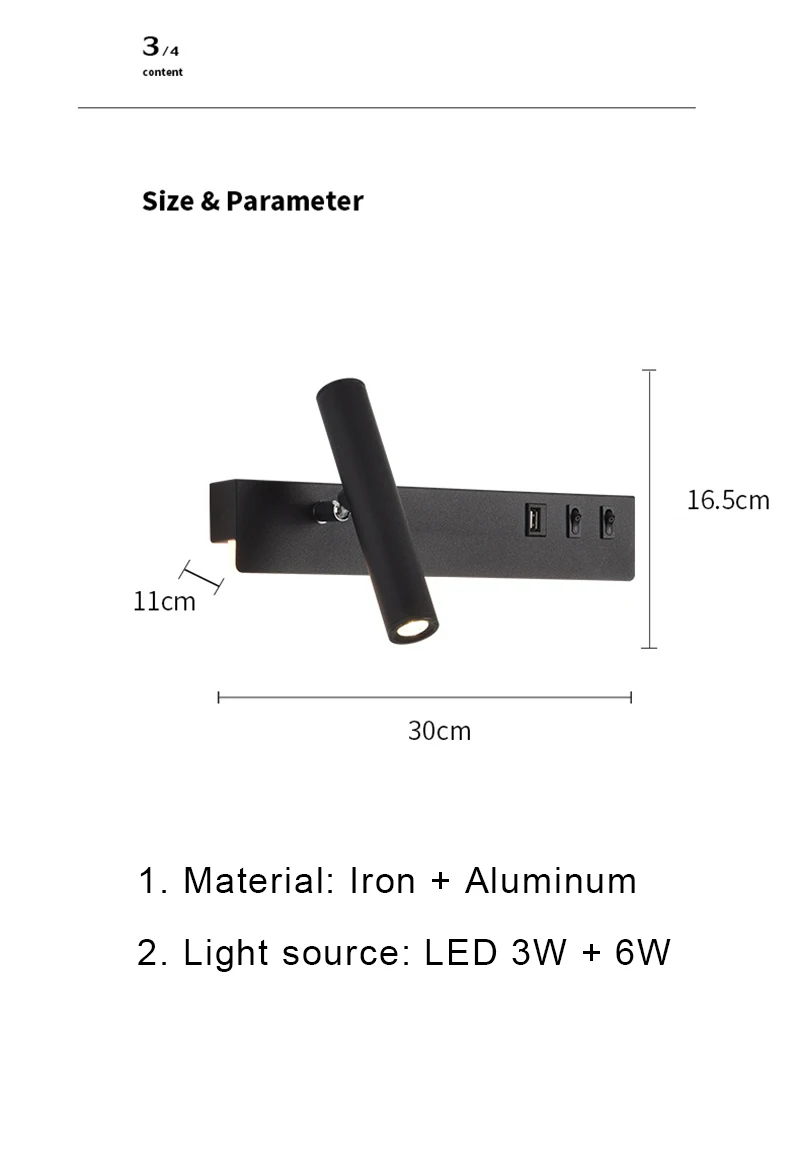 Bedside Reading Wall Lamp Nordic Modern LED Wall Light With Switch USB Indoor Lighting Room Decor For Bedroom Living Room Sconce