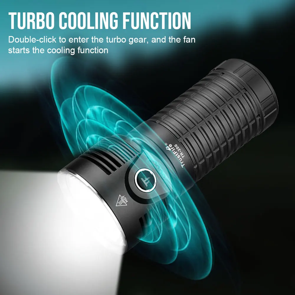 For TR-200 LED Tactical Flashlight High Power 20000 Lumens Rechargeable Aluminum Alloy IP68 800m Beam Distance Ultra Throw