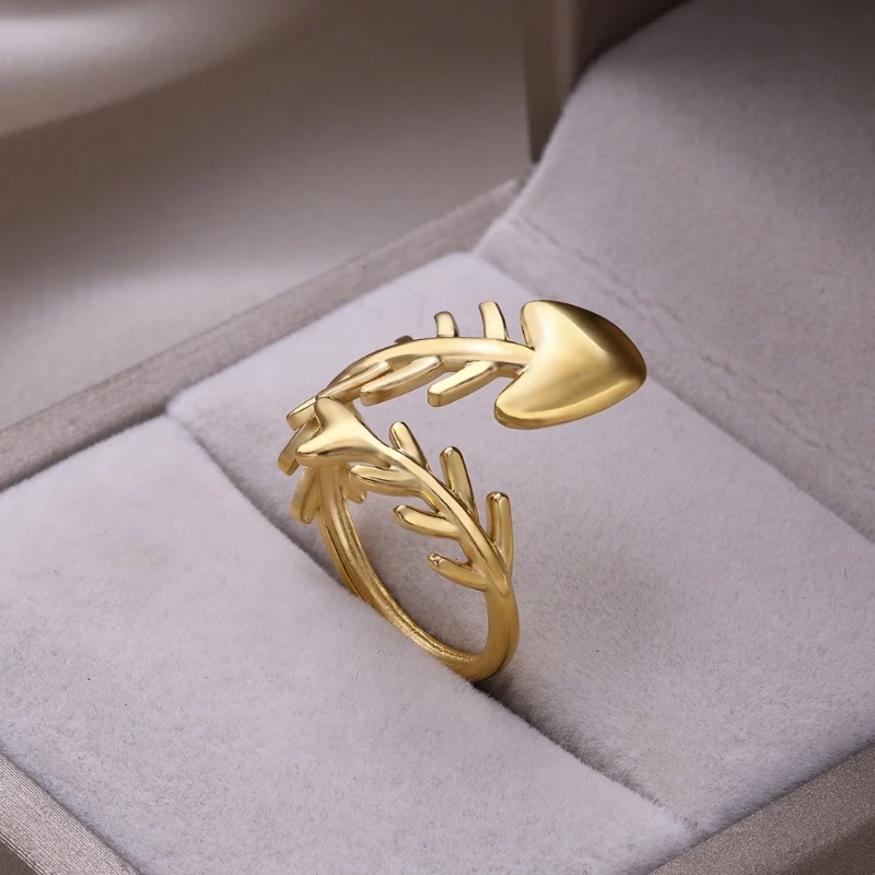 New Arrival Retro gold Irregular geometric ring Jewelry Simple Fish Animal Exquisite Fish Bone Opening Rings