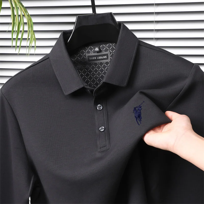 تي شيرت رجالي بأكمام طويلة موضة خريف وشتاء 2025 قميص بولو كاجوال للأعمال مع شعار حصان صغير #2