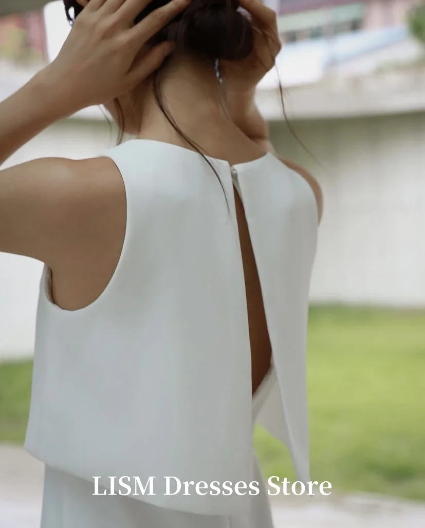 LISM O-Neck A-Line Simple Korea Wedding Dresses Customized Silk Satin Long Elegant Bridal Gowns Marriage 결혼식 드레 Photo Shoot