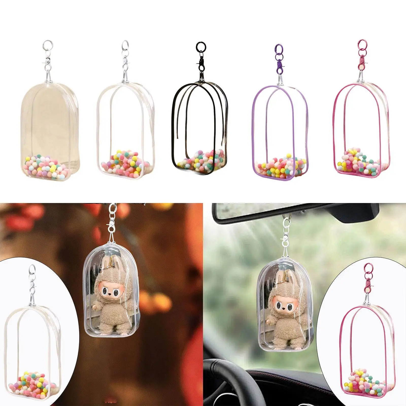 Borsa per esposizione di figure per bambole Mini custodia per bambole Chiusura con cerniera Custodia portatile per piccole figure Organizzatore da appendere per bambole da 15/18 cm