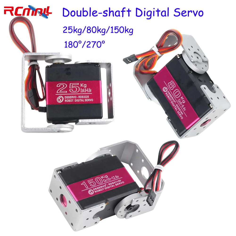 RCmall High-torque Digital Servo 25kg 80kg 150kg Metal Robotic Servo 180/270 Degree Double-shaft RC Servo Motor for Robot Car