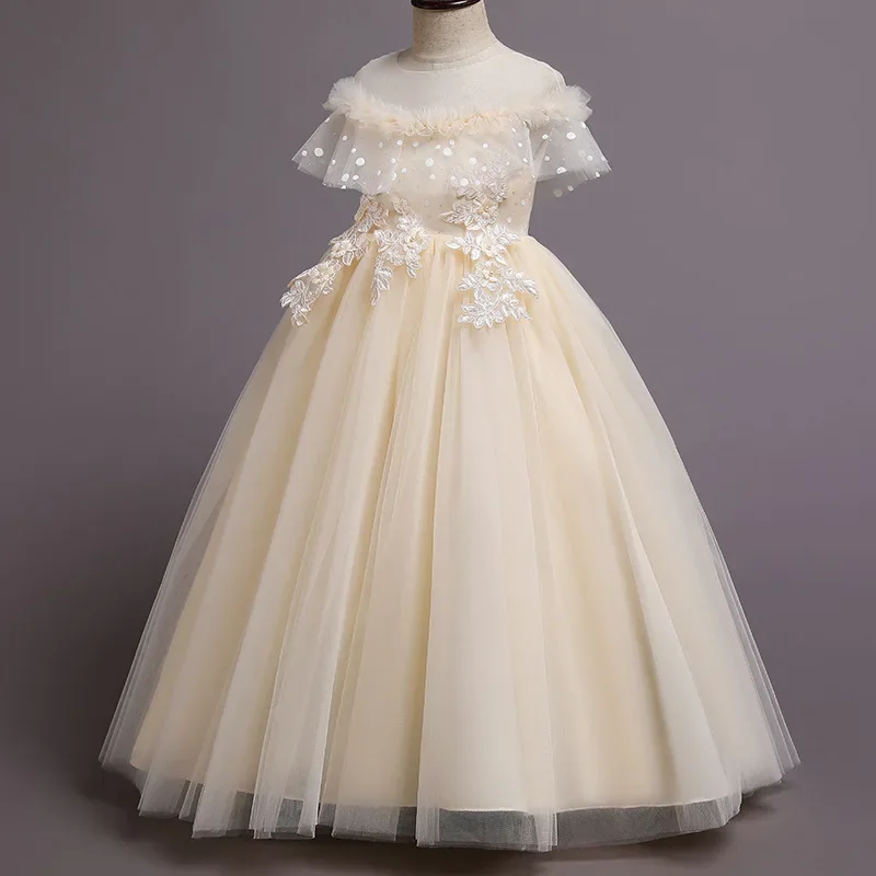 Vestido de princesa largo para niños, vestido de pasarela a la moda, gasa esponjosa pequeña, flor para niños, boda, Piano para niñas, nuevo