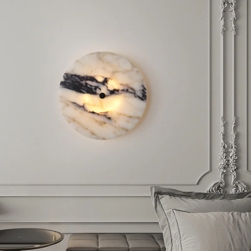 Round Luxury Natural Stone Alabaster Wall Lamp Living Room Marble Wall Sconce Decoration Atmosphere LED High-end LED Lights