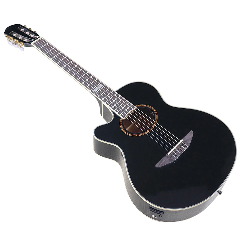 Left Hand Electric Classical Guitar 6 Strings 39 Inch Classical Guitar Cutaway Design High Grade With Pickup Black & Natural