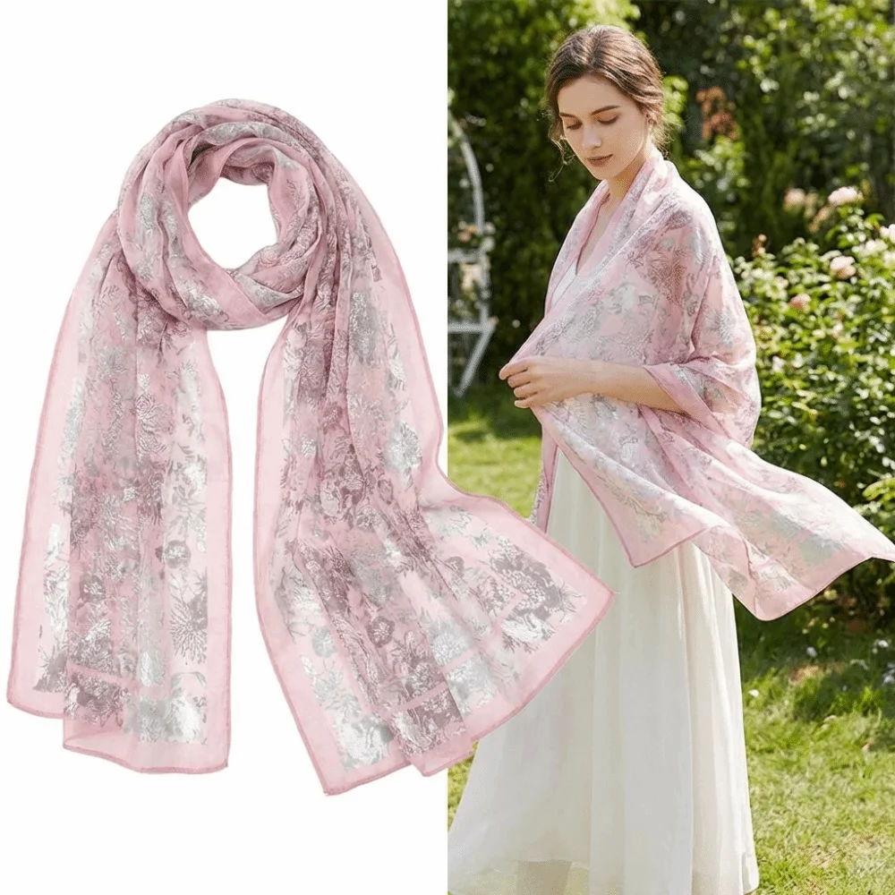 

New Elegant Design Chiffon Scarf Classic Style Lightweight Shawl Wrap Print Pattern Breathable Sun Protection Scarf Women Wear