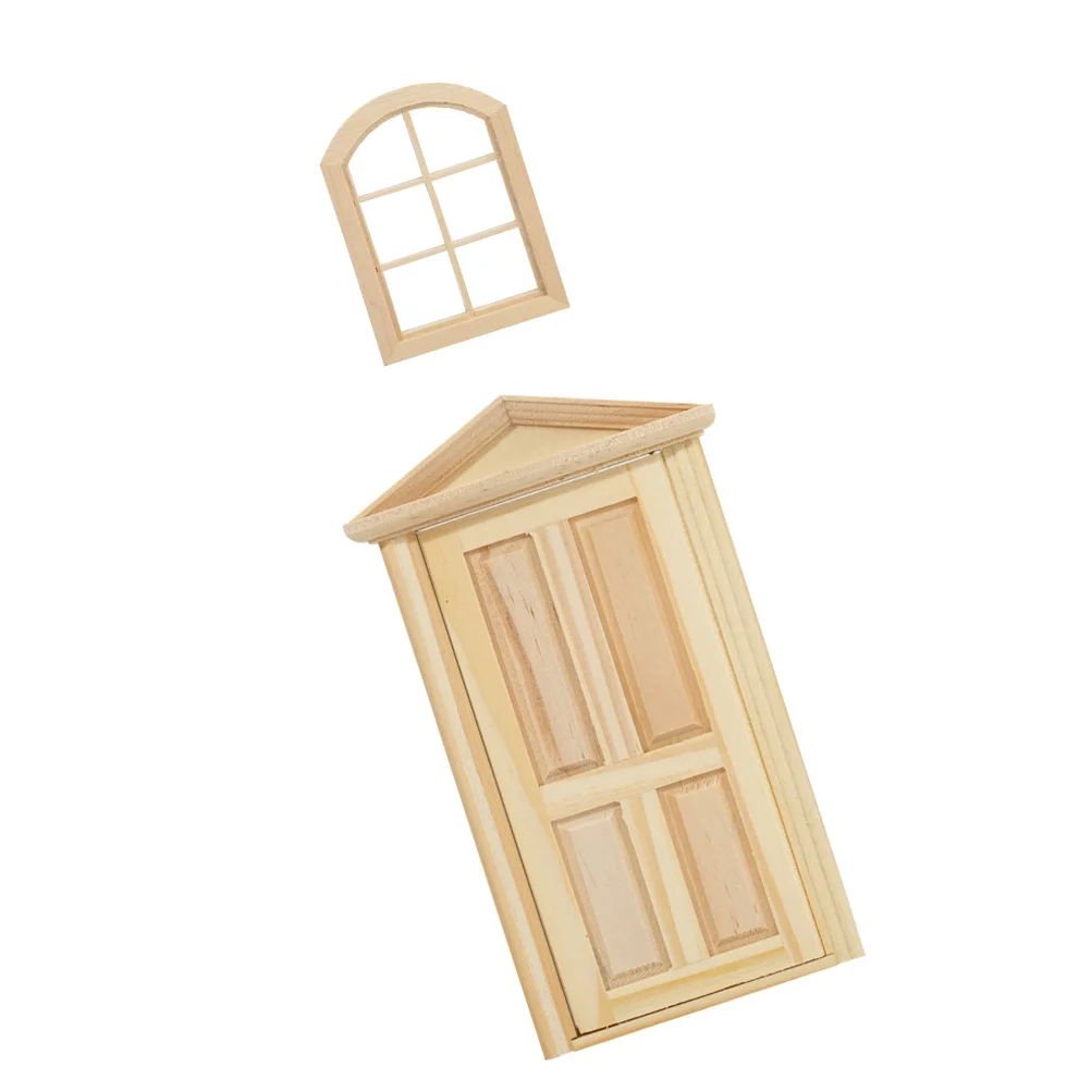 Puerta delantera para casa de muñecas, puertas y ventanas, accesorios para el hogar, accesorios en miniatura para bebés, decoración de abedul