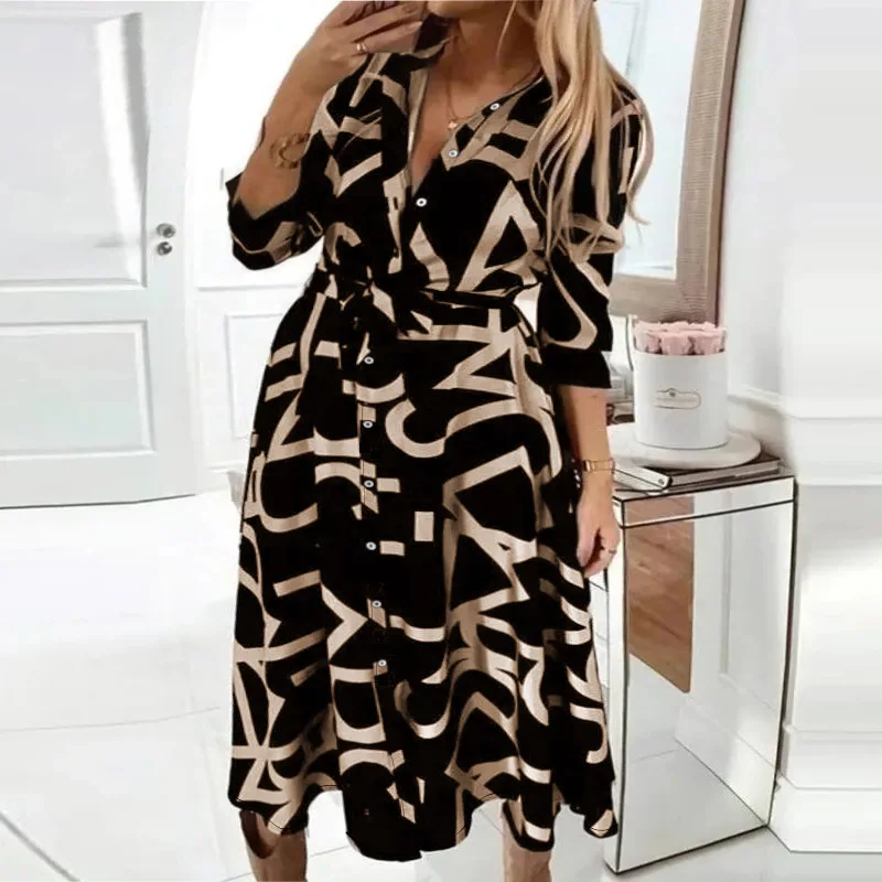 

2024 Women's Spring/Summer New Fashion Style Large Print Collar Long Sleeve Dress