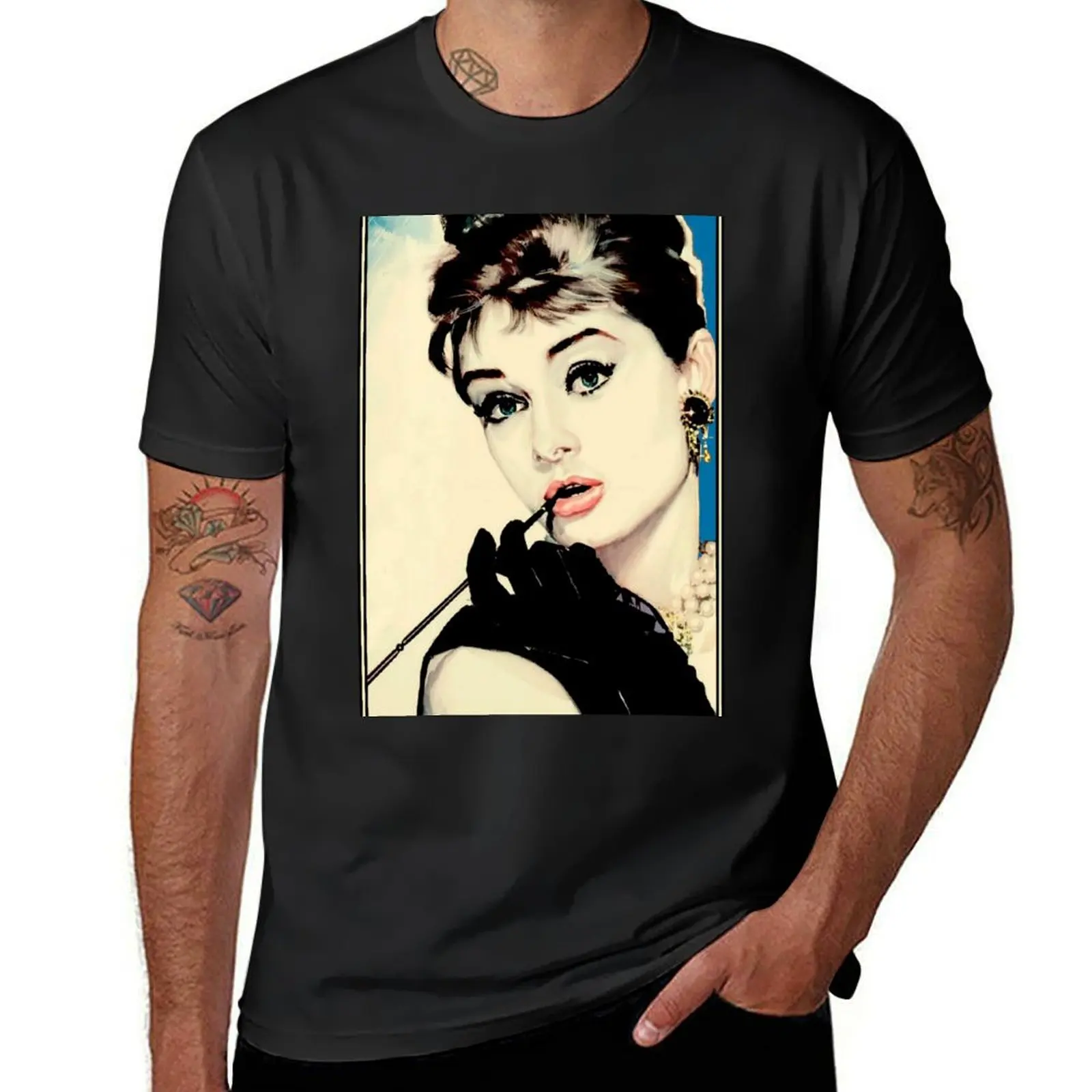 アフリーヘップバーン-メンズヴィンテージシャツ、合計プリントの朝食、税関、サマートップ、速乾性、面白いTシャツ、1973