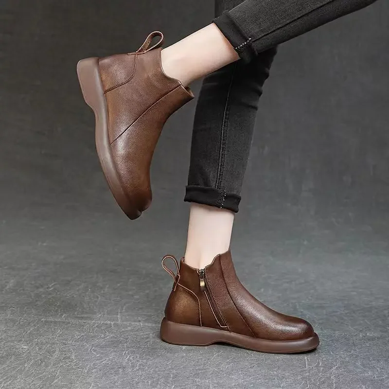 Booties Round Toe Leather Ankle Boots for Women Fur Woman Short Shoes Flat Fashion 2025 Chic and Elegant High Quality Autumn Hot - AliExpress 322 Booties Round Toe Leather Ankle Boots for Women Fur Woman Short Shoes Flat Fashion 2025 Chic and Elegant High Quality Autumn Hot - AliExpress 322