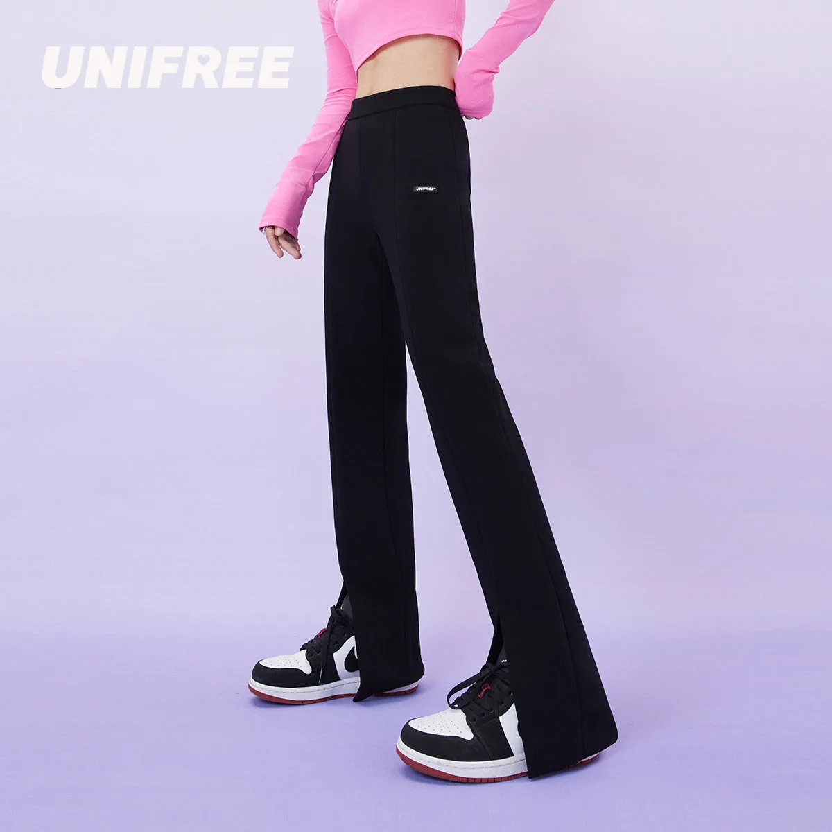 

UNIFREE High Street Horns Balack Women's Pants High-waisted Minimalist Fashion Basics y2k Pans for Women