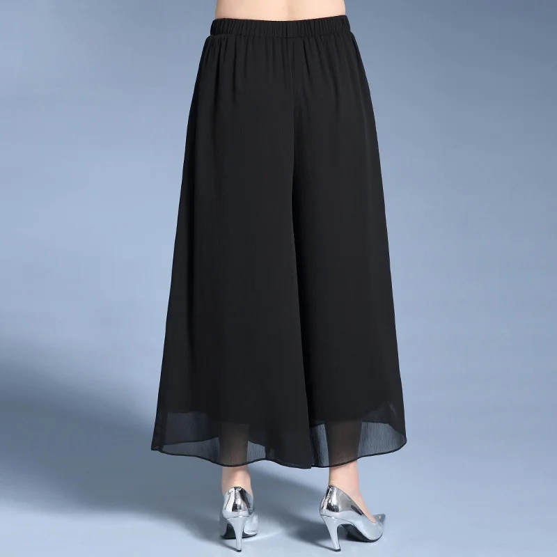 Loose Wide Leg Pants Draped Chiffon Elastic Waist Straight Cut Summer New Style Casual Pants for plus Size Women