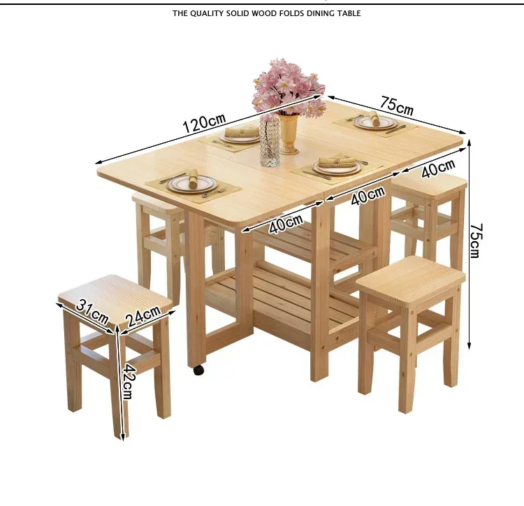 Folding Dinning Table and Chair Set Wood Space Saving Foldable Kitchen Dining Table a Manger CompletPopular