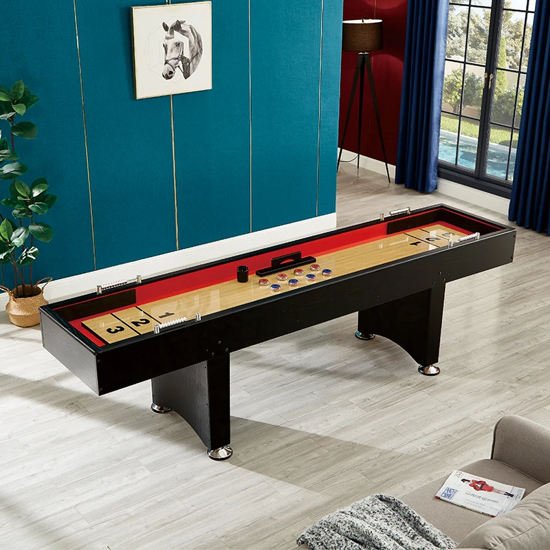 

Chinese Manufacturer Black Classic 9FT Wooden Shuffleboard Game Table for Sales