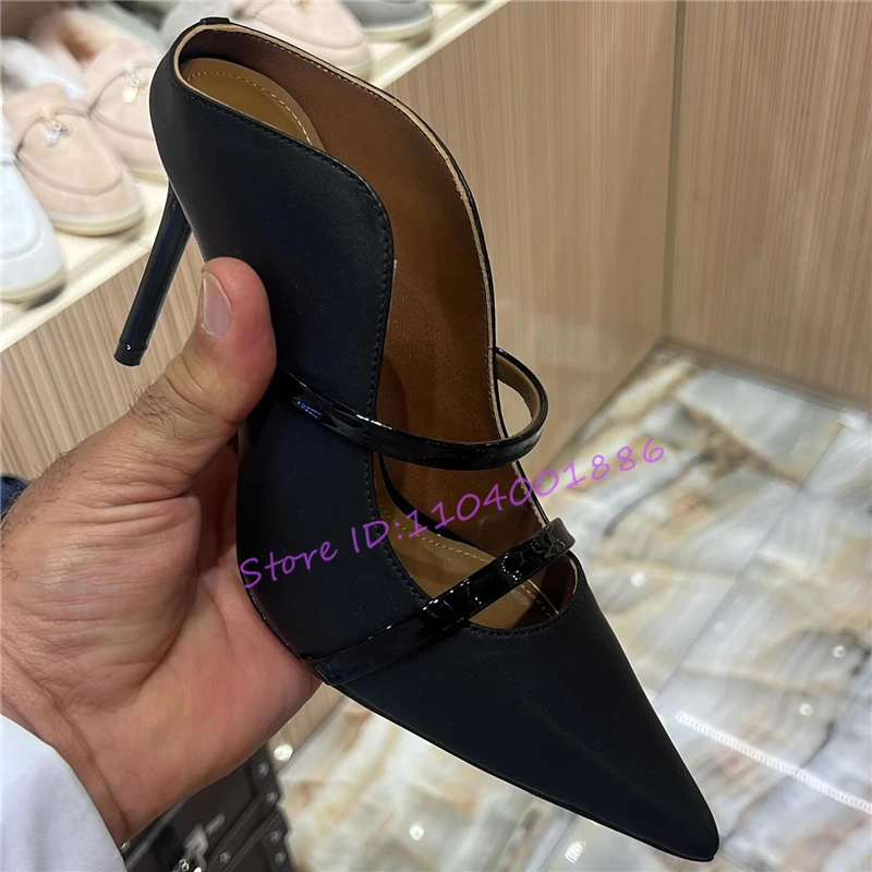 Sexy Double Straps Slippers for Women Satin Pointed Toe Mules High Heels Summer New Elegant Stilettos Party Banquet Dress Shoes