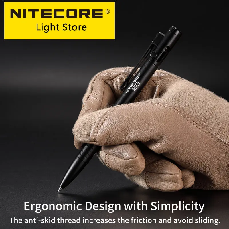 Nitecore NTP31 CNC Bidirectional Bolt Action Tactical Pen Self-defense Ballpoint  + Tungsten Steel Tapered Tip Glass Breaker