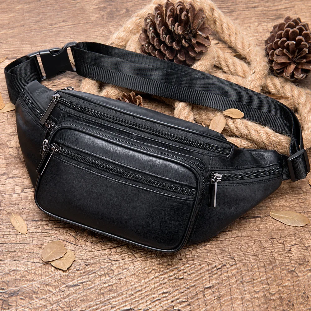 Soft Genuine Leather Waist Bag Men Women Leather Sling Bag Chest Packs Summer Outdoor Waist Pouch Bag Male Female Belt Pouches