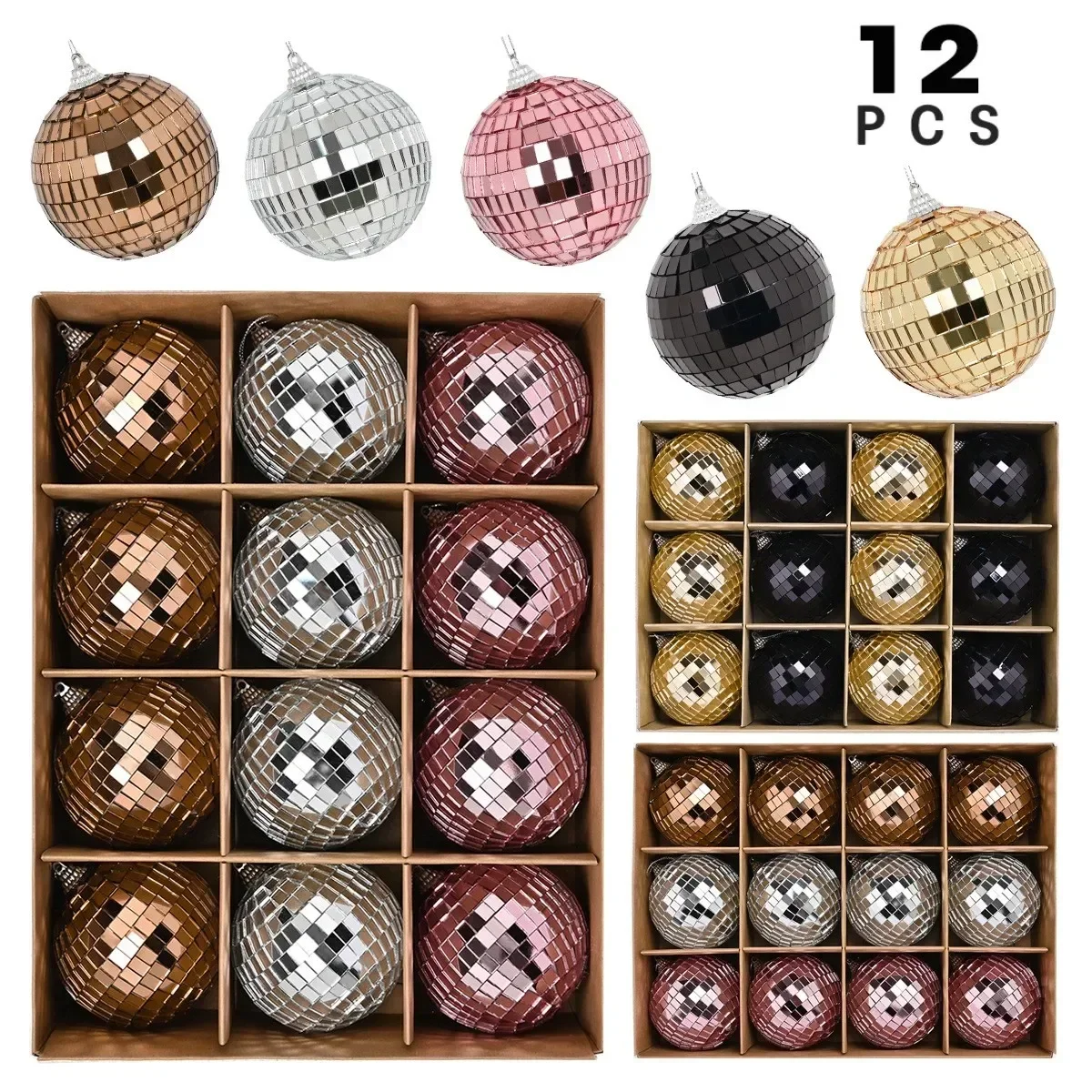 

12pcs Plastic Christmas Ball Ornaments 8cm Mini Disco Mirror Ball Christmas Tree Decoration Christmas Party Goods