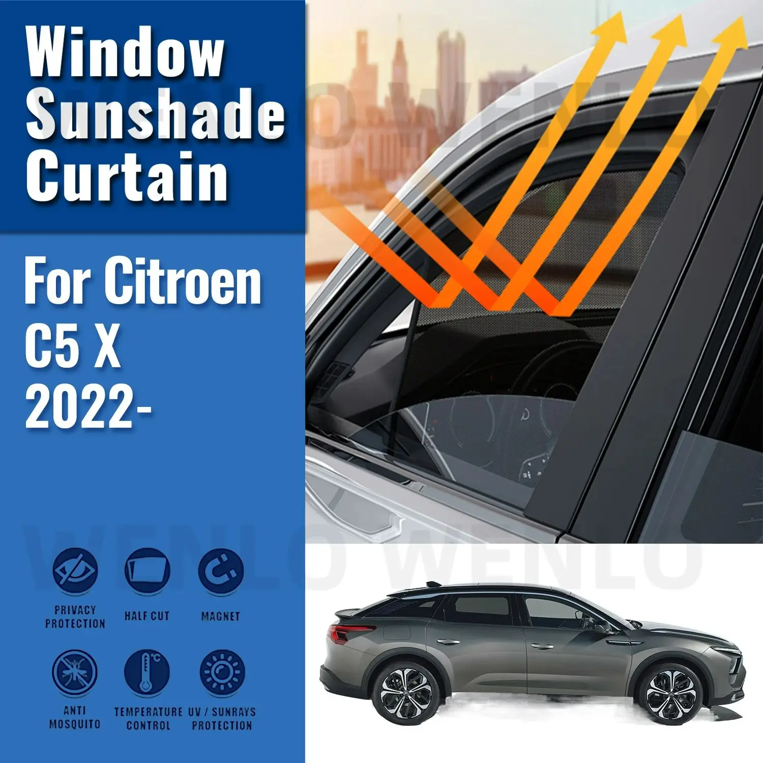 

For CITROEN C5 X C5X 2022 2023 2024 Front Windshield Frame Curtain Magnetic Car Sunshade Shield Rear Side Window Sun Shade Visor