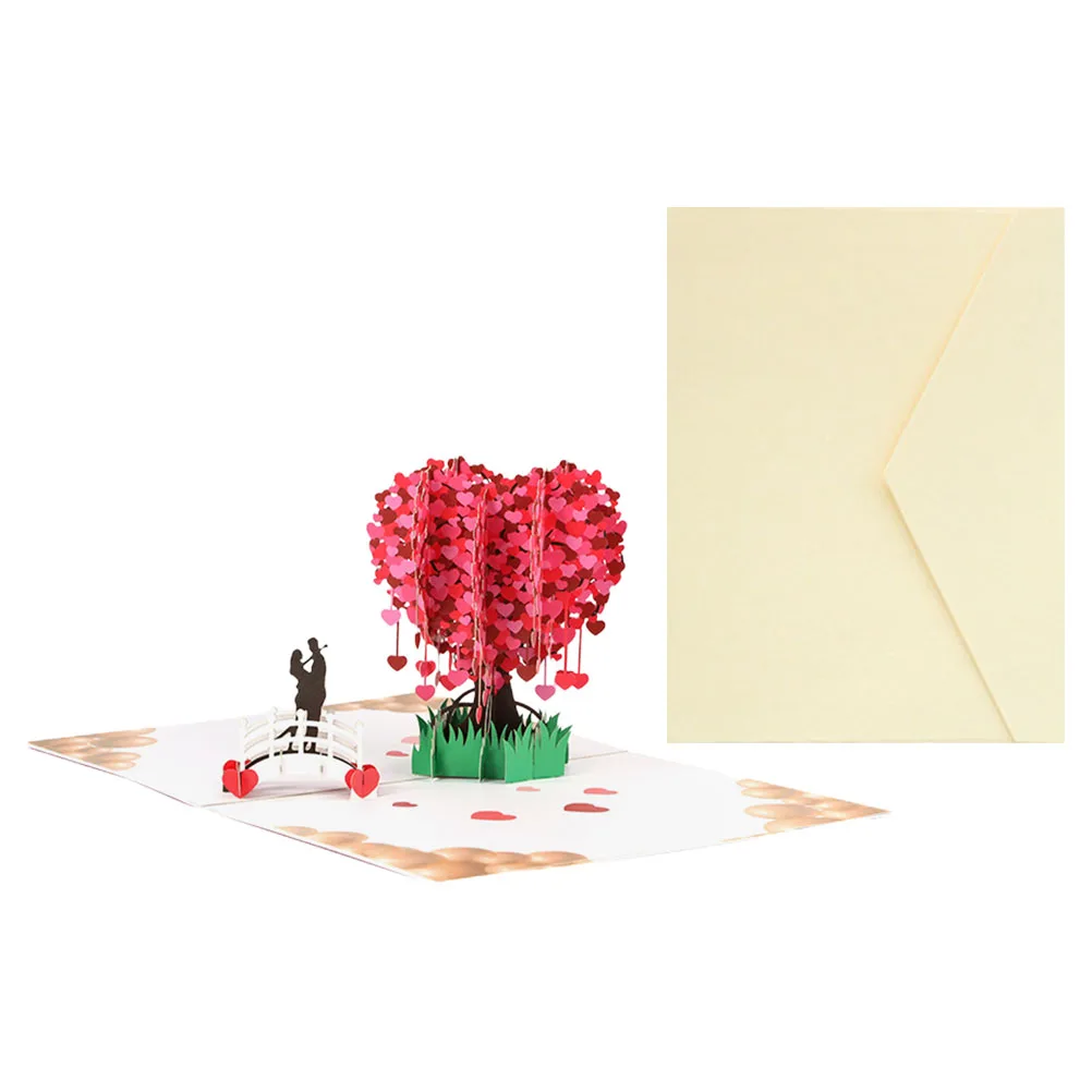 

1 set 3D Heart Shaped Greeting Card Valentine's Day Love Tree Cards for Party Festival Blessing Romantic Decoration Gift