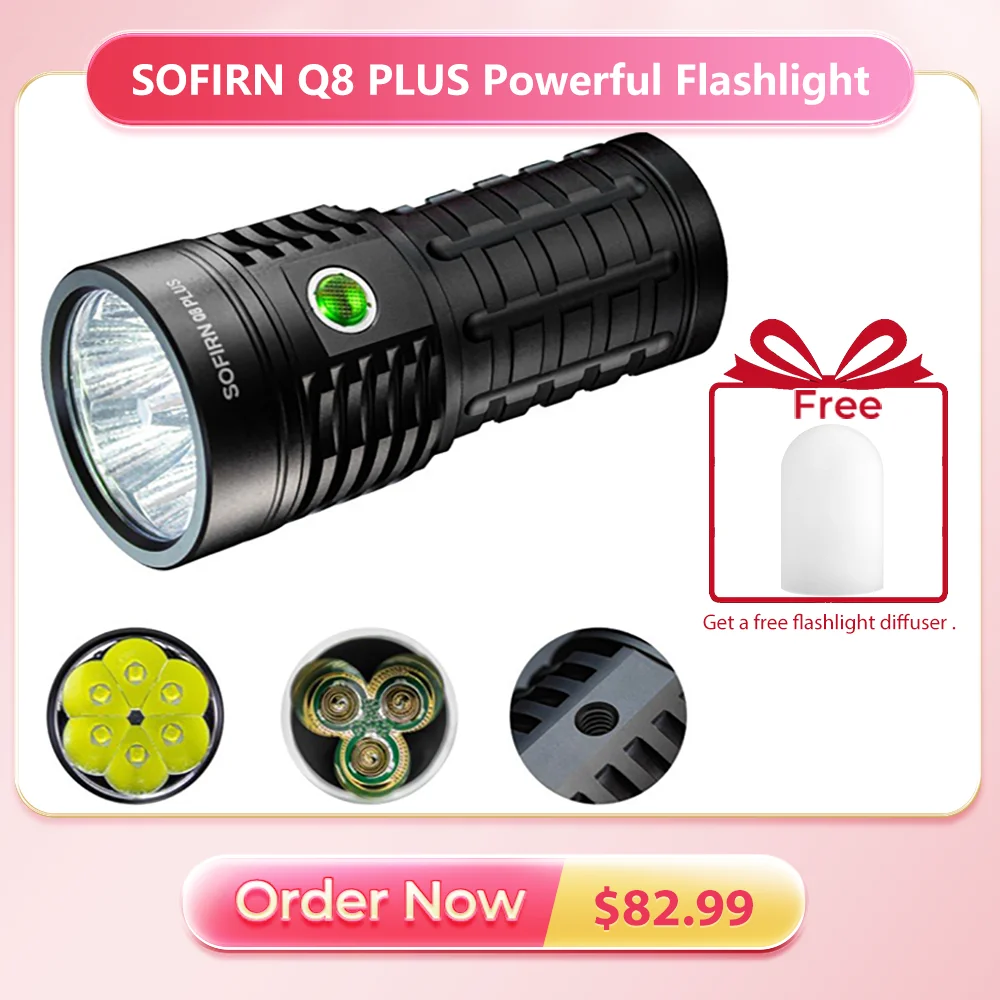 SOFIRN Q8 Plus 6*XHP50.2 LED Torch 21700 USB C Rechargeable 16000lm Powerful Flashlight EDC Portable Lantern Lamp BLF Anduril 2