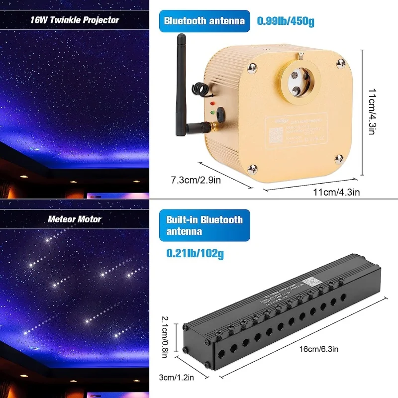 16W Twinkle RGBW LED Fiber Optic Star Ceiling Light Kit 260Pcs 0.75mm 6.5Ft Fibers Car Starlight Headliner Ambient Lighting