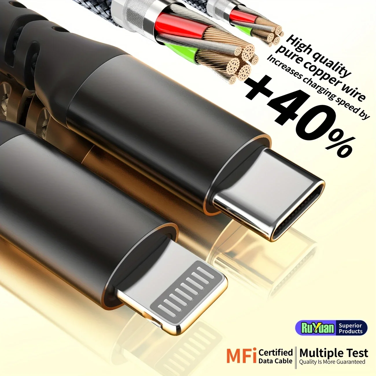 كابل LAIHONEN من النوع C إلى Lightning للشحن السريع ومزامنة البيانات المضفر المتين بقدرة 20 وات لهاتف iPhone 14 13 12 11 Xs وiPad AirPods #3