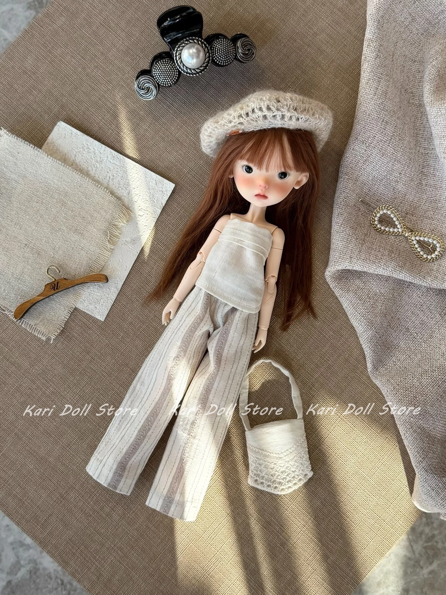 2026 Kari Doll Clothes and skirts Gentle and lazy striped cotton and linen set for Landazz Landoudou ob24 ob22 Doll