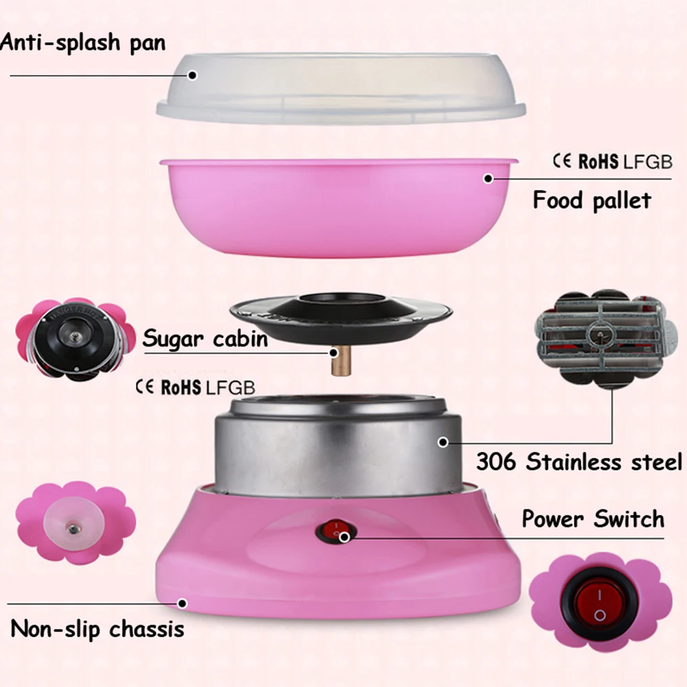 110-220V Electric DIY Automatic Sweet Cotton Candy Machine Mini Portable Sugar Floss Kids Party Festival Carnival EU US Plug