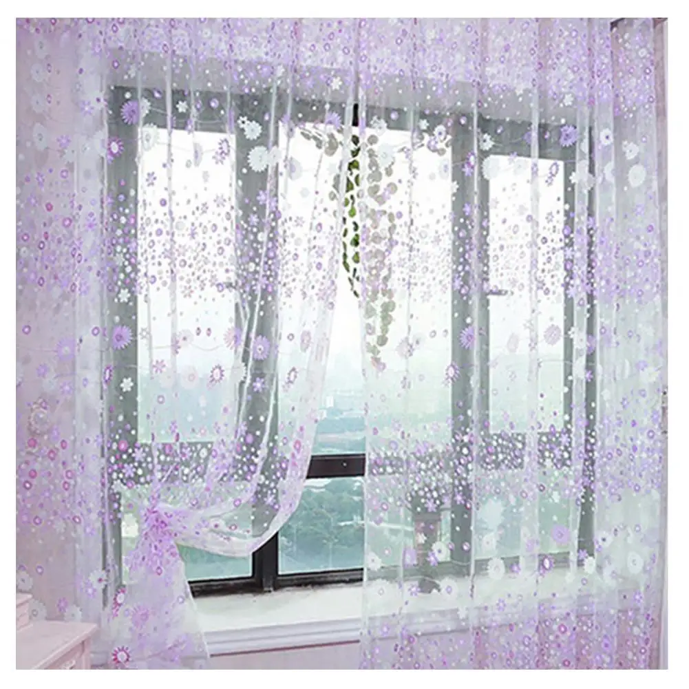 Translucent Floral Pattern Window Curtain Room Decor Pastoral Balcony Valance for Home Office Cafe Window Gauze Bedroom Decor