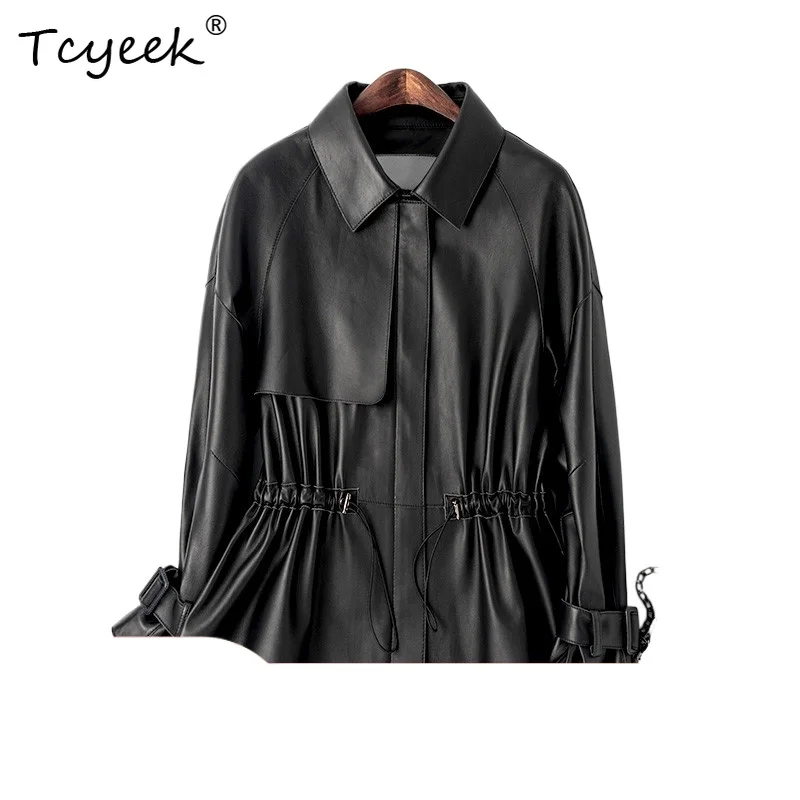 Tcyeek 탑 레이어 양피 봄 가을 한국어 버전 Fang Ling 트렌디 여성 정품 가죽 자켓 Женская Кожаная Куртка