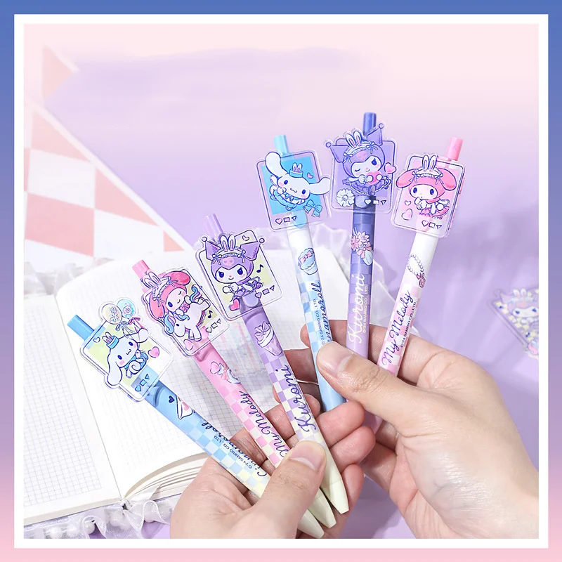 12pcs/lot Sanrio Kuromi Melody Cinnamoroll Press Gel Pen Creative 0.5mm Black Ink Signature Pens Gift Office School Supplies