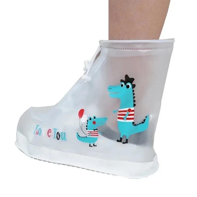 

Rainy Season Kids Cartoon Waterproof Shoes Overshoes Galoshes Children Zipper Non-slip Elastic Rain Shoes Cover For Rain Boot