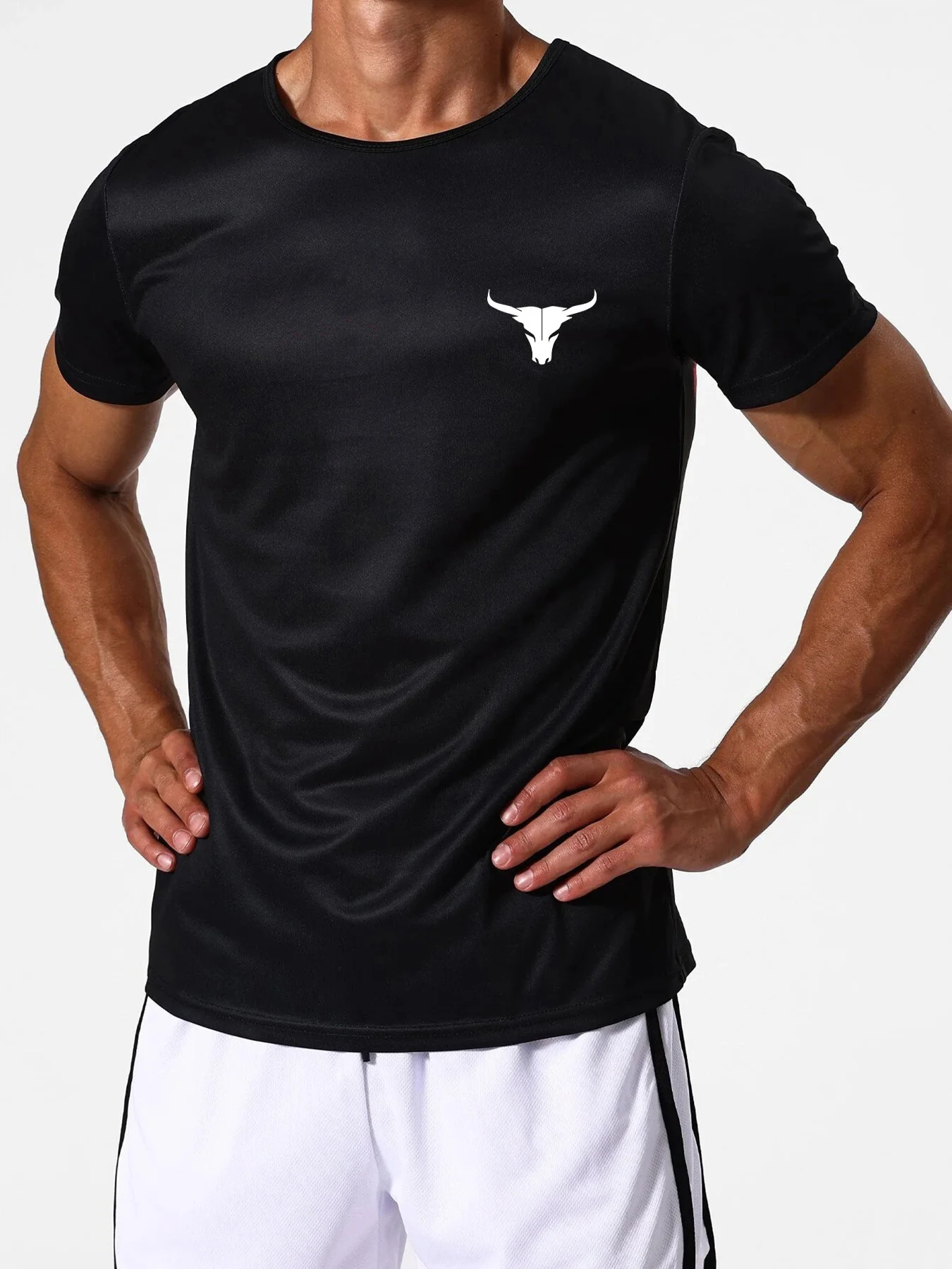 

Summer Men's 100% Cotton Casual Loose Size Bull Print Round Neck Short Sleeve T-shirt Top Men's Street Clothing Button Up Pullov