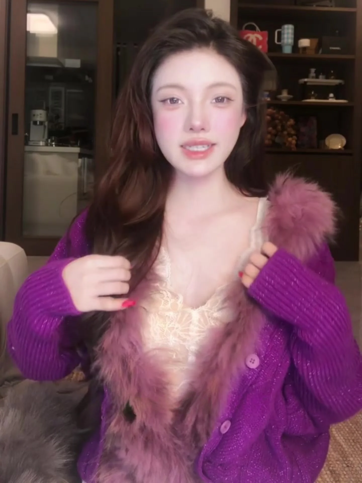 

Korean Style Purple Knitted Sweater Coat Women's Early Spring Lazy Fashion Loose Batwing Sleeve Top Warm Thickened Polyester ...